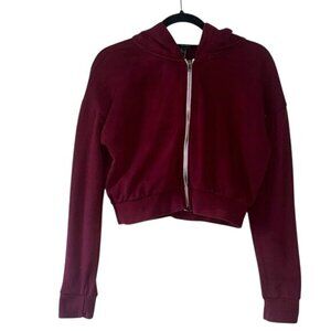 Forever 21 Burgundy Cropped Hoodie With Full Zip Closure - Size M